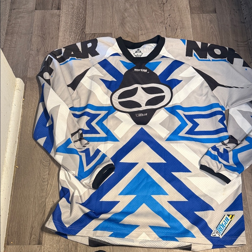 Men's Blue and White Motocross Jersey